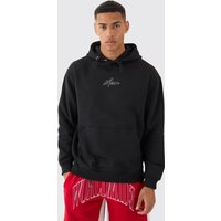 Mens Oversized Chain Stitch Man Embroidered Hoodie - Schwarz - M, Schwarz von boohooman