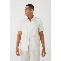 Mens Oversized Concealed Placket Tonal Embroidery Shirt - Ecru - XS, Ecru von boohooman