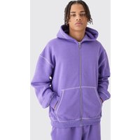 Mens Oversized Contrast Stitch Zip Through Hoodie - Lila - XS, Lila von boohooman