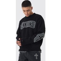 Zerrissener Oversize Rundhals Homme Pullover - Schwarz - M, Schwarz von boohooman