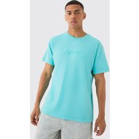 Mens Oversized Distressed Embroidered T-shirt - Blau - L, Blau von boohooman