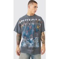 Mens Oversized Distressed Offcl Homme Wash Graphic T-shirt - Grau - S, Grau von boohooman