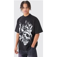 Mens Oversized Distressed Skull T-shirt - Schwarz - S, Schwarz von boohooman