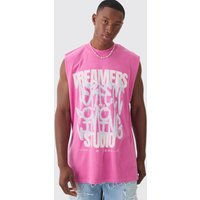 Mens Oversized Dreamers Graffiti Printed Wash vest - Rosa - S, Rosa von boohooman