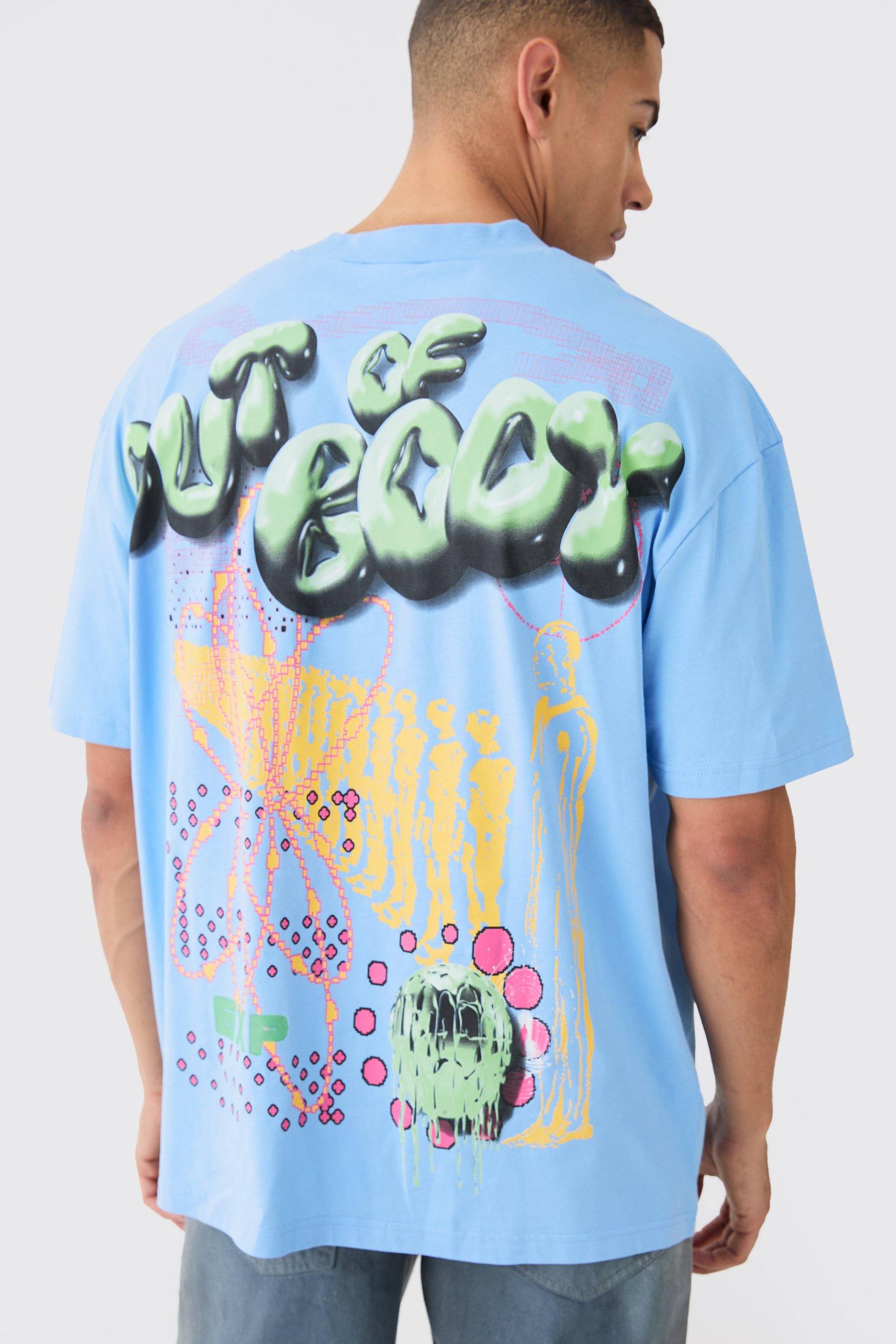 Mens Oversized Extended Bubble Graphic T-shirt - Blau - M, Blau von boohooman