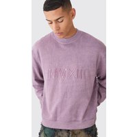 Mens Oversized Extended Neck Acid Wash Embroidered Sweatshirt - Lila - S, Lila von boohooman