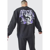 Mens Lockerer Oversize Trainingsanzug mit Print - Schwarz - M, Schwarz von boohooman