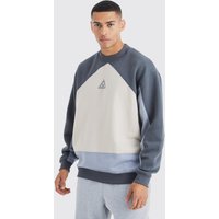 Mens Oversize Colorblock Sweatshirt mit Logo - Grau - L, Grau von boohooman