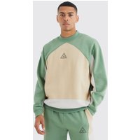 Mens Oversize Colorblock Sweatshirt mit Logo - Grün - S, Grün von boohooman