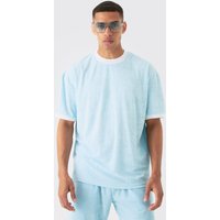 Mens Oversized Extended Neck Contrast Towelling T-shirt - Blau - XL, Blau von boohooman