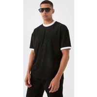 Mens Oversized Extended Neck Contrast Towelling T-shirt - Schwarz - M, Schwarz von boohooman