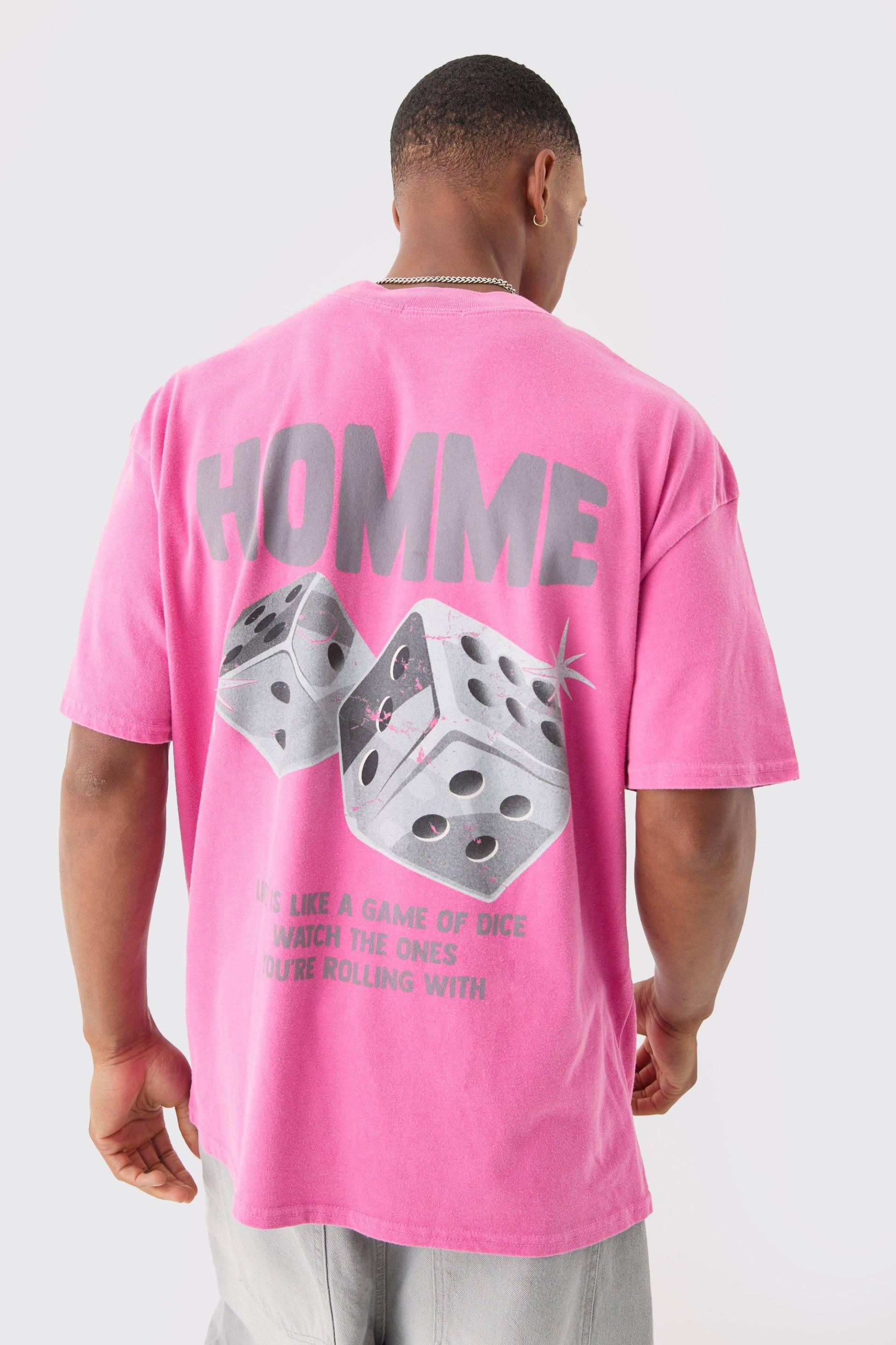 Mens Oversized Extended Neck Dice Wash T-shirt - Rosa - XS, Rosa von boohooman