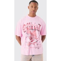 Mens Oversized Extended Neck Dove Washed T-shirt - Rosa - M, Rosa von boohooman