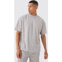 Mens Oversized Extended Neck Geo Towelling Jacquard T-shirt - Grau - XS, Grau von boohooman