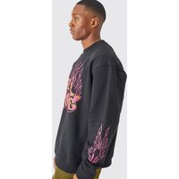 Mens Oversize Sweatshirt mit Grafitti-Print - Schwarz - XS, Schwarz von boohooman