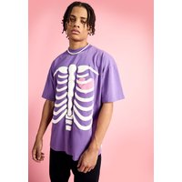 Mens Oversized Extended Neck Heart Breaker T-shirt - Lila - XS, Lila von boohooman