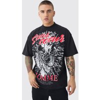 Oversize T-Shirt mit Herz-Print - Schwarz - S, Schwarz von boohooman