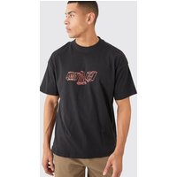 Mens Oversized Extended Neck M Graphic T-shirt - Schwarz - XS, Schwarz von boohooman