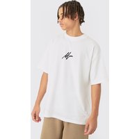 Mens Oversized Extended Neck Man Flock Printed T-shirt - Ecru - M, Ecru von boohooman