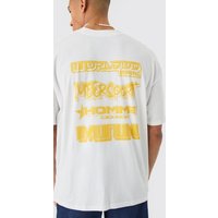 Mens Oversized Extended Neck Moto Graphic T-shirt - Weiß - L, Weiß von boohooman