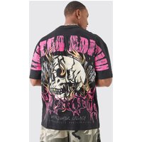 Oversize T-Shirt mit Gothic Print - Schwarz - XS, Schwarz Oversize T-Shirt mit Gothic Print - Schwarz - XS, Schwarz von boohooman