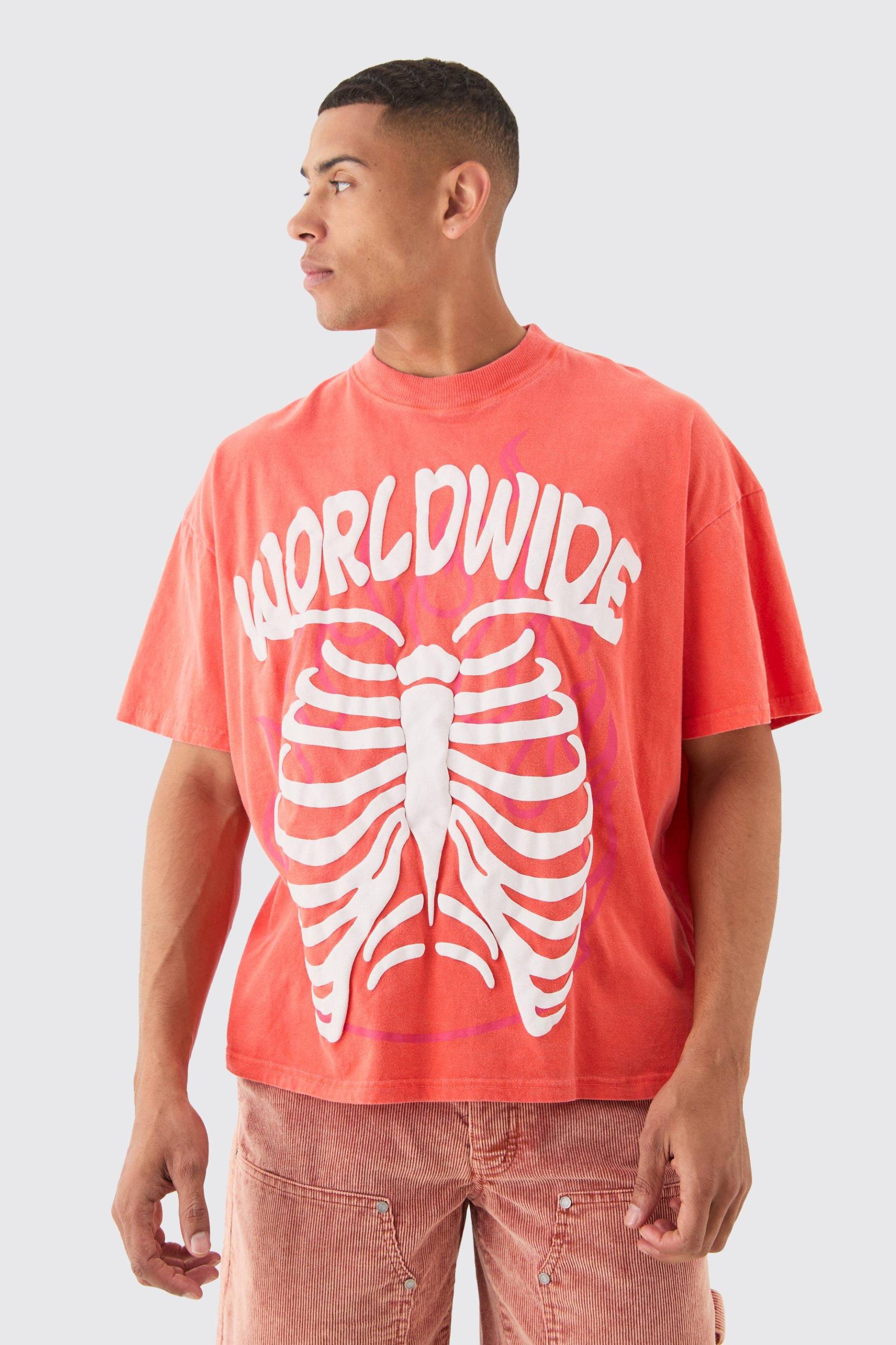 Mens Oversized Extended Neck Rib Cage T-shirt - Rot - L, Rot von boohooman