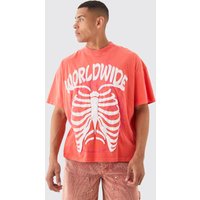 Mens Oversized Extended Neck Rib Cage T-shirt - Rot - M, Rot von boohooman