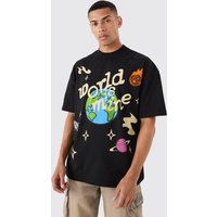 Oversize T-Shirt mit Space Print - Schwarz - XS, Schwarz Oversize T-Shirt mit Space Print - Schwarz - XS, Schwarz von boohooman