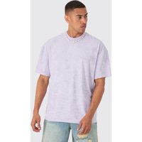 Mens Oversized Extended Neck Towelling T-shirt - Lila - L, Lila von boohooman