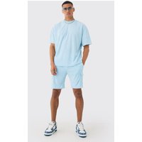 Mens Oversized Extended Neck Towelling T-shirt & Cargo Shorts - Blau - XL, Blau von boohooman