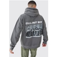 Mens Oversized Fall Out Boy Wash Hoodie - Grau - L, Grau von boohooman