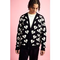 Mens Oversized Fit Cardigan With All Over Print - Schwarz - L, Schwarz von boohooman