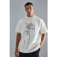 Oversize T-Shirt mit floralem Print - Ecru - XL, Ecru Oversize T-Shirt mit floralem Print - Ecru - XL, Ecru von boohooman