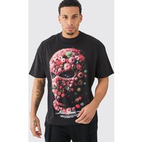 Mens Oversized Floral Mask T-shirt - Schwarz - L, Schwarz von boohooman