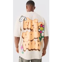 Mens Oversized Flower Puff Print Distressed T-shirt - Grau - M, Grau von boohooman