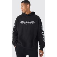Oversize Hoodie mit Gothic Print - Schwarz - XS, Schwarz Oversize Hoodie mit Gothic Print - Schwarz - XS, Schwarz von boohooman