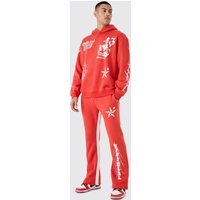 Mens Oversized Graffiti Hoodie Tracksuit - Rot - S, Rot von boohooman