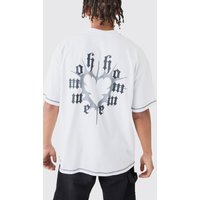 Mens Oversized Graphic Heart Contrast Stitch T-shirt - Weiß - M, Weiß von boohooman