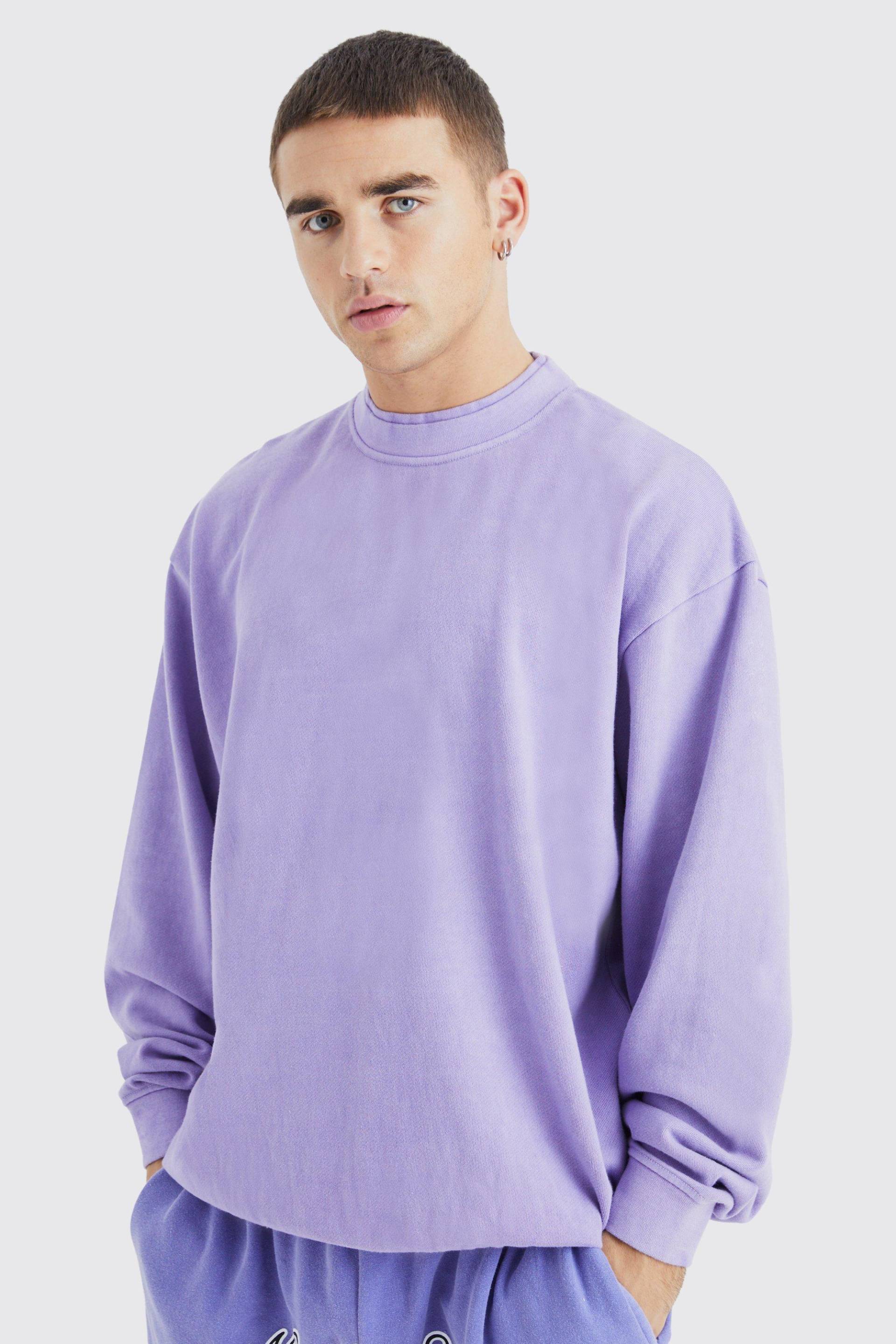 Mens Oversize Sweatshirt mit doppeltem Kragen - Lila - S, Lila von boohooman