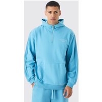 Mens Oversized Heavyweight 1/4 Zip Pintuck Hoodie - Blau - M, Blau von boohooman