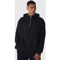 Mens Oversized Heavyweight 1/4 Zip Pintuck Hoodie - Schwarz - L, Schwarz von boohooman