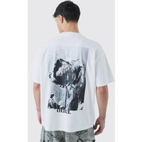 Mens Oversized Heavyweight Rose Graphic T-shirt - Weiß - M, Weiß von boohooman