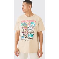 Mens Oversized Hello Kitty License T-shirt - Beige - L, Beige von boohooman