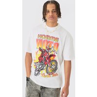 Mens Oversized Homme Moto Print T-shirt - Weiß - M, Weiß von boohooman