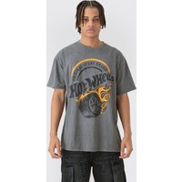 Mens Oversized Hotwheels Wash License T-shirt - Grau - M, Grau von boohooman