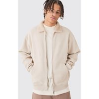 Mens Oversized Jersey Borg Collar Bomber - Taupe - L, Taupe von boohooman