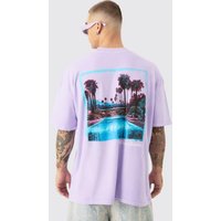 Mens Oversized Landscape Picture Print T-shirt - Lila - XS, Lila von boohooman