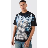 Mens Oversized Large Scale Gothic Renaissance Graphic T-shirt - Schwarz - XS, Schwarz von boohooman