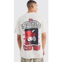 Mens Oversize T-Shirt mit lizenziertem Laughing Cow Print - Ecru - XS, Ecru von boohooman
