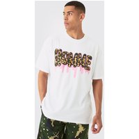 Mens Oversized Leopard Homme Puff Print T-shirt - Weiß - XS, Weiß von boohooman